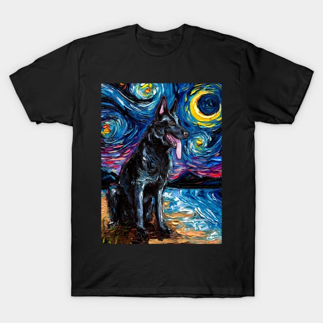 Black German Shepherd Night T-Shirt by sagittariusgallery